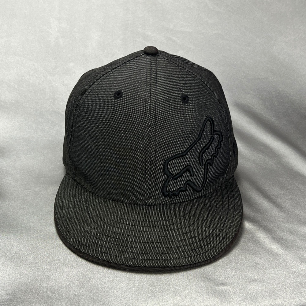 Fox Racing New Era 59FIFTY Fitted Hat 7 3/8‎ Charcoal Gray Black Embroidered Cap